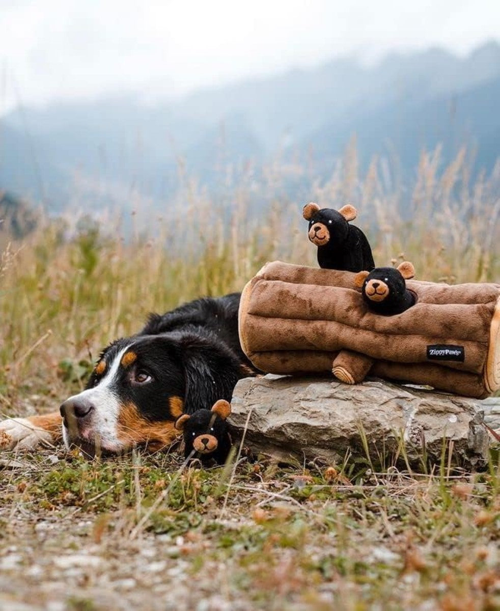 ZippyPaws Zippy Burrow Black Bear Log Plush Dog Toy