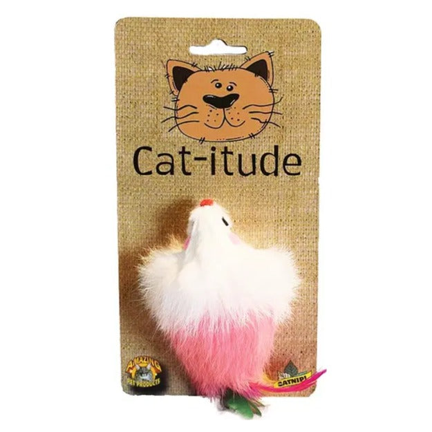 Colorful Real Fur Mouse with Feather Tail & Catnip Cat Toy