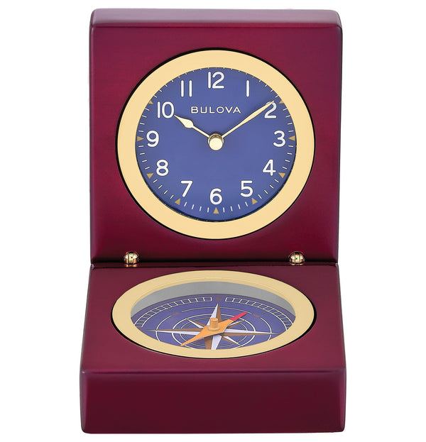 Bulova / Citizen Bulova B1736 Pursuit Mahogany Wood Clock and Compass