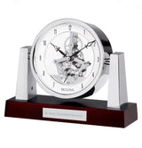 Bulova B7520 Largo mantel clock with engraved plate on the mahogany base