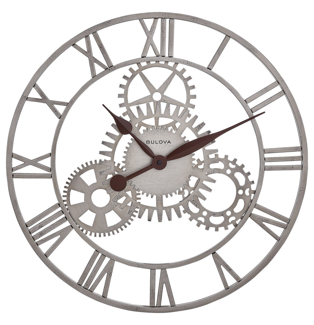 Bulova C4389 Sibley Wrought Iron Gear 20" Wall Clock