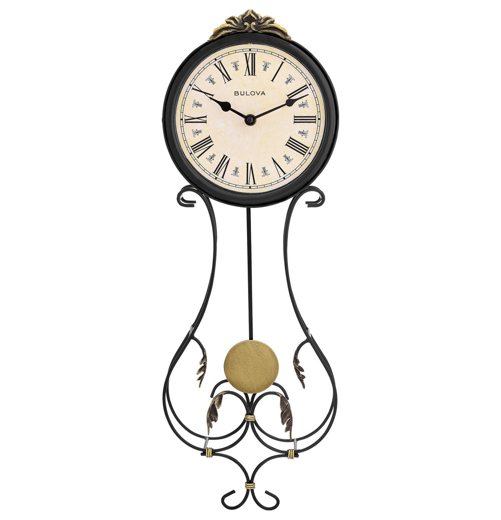 Bulova C4391 Paulina Wrought Iron Style Pendulum Wall Clock
