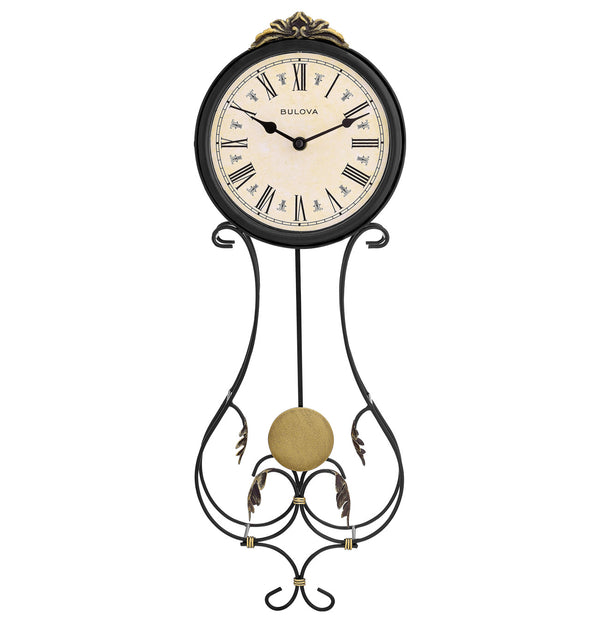 Bulova / Citizen Bulova C4391 Paulina Wrought Iron Style Pendulum Wall Clock