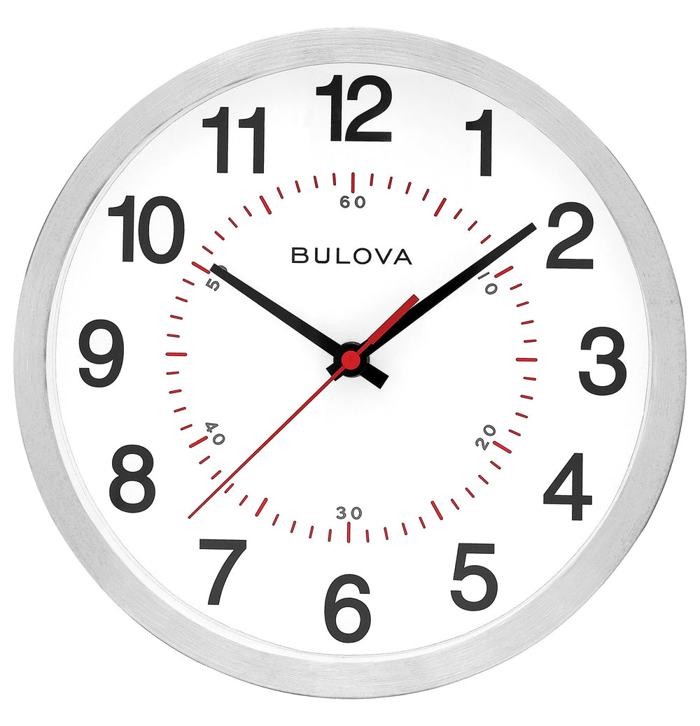Bulova C5011 Timer Spun Nickel Silent Sweep 10" Wall Clock