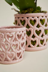 Cherished Hearts Orchid Speckled Glossy Pots By Accent Decor