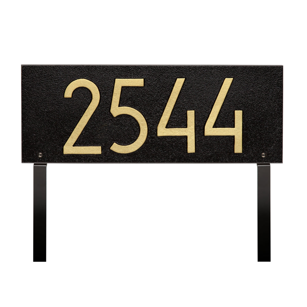Whitehall Mid-Century Modern Rectangle Standard Lawn 1-Line Personalized Address Plaque - Black/Gold