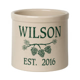 Whitehall Pine Bough Established 2 Gallon Personalized Crock - Green Engraving/Bristol Crock
