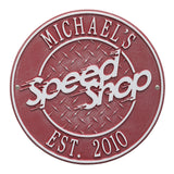 Whitehall Speed Shop Personalized Plaque Standard Wall 2-Line - Red/Silver