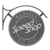Whitehall Hanging Speed Shop Personalized Plaque with Bracket - Pewter/Silver