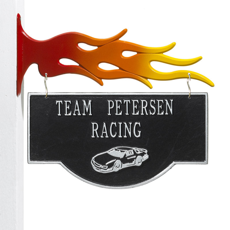 Whitehall 2-Sided Hanging Garage Racecar Personalized Plaque - Black/Silver