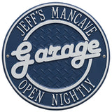 Whitehall Garage Personalized Plaque Standard Wall 2-Line - Dark Blue/Silver