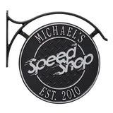 Whitehall Hanging Speed Shop Personalized Plaque with Bracket - Black/Silver