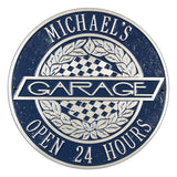 Whitehall Victory Lane Garage Personalized Plaque Standard Wall 2-Line - Dark Blue/Silver
