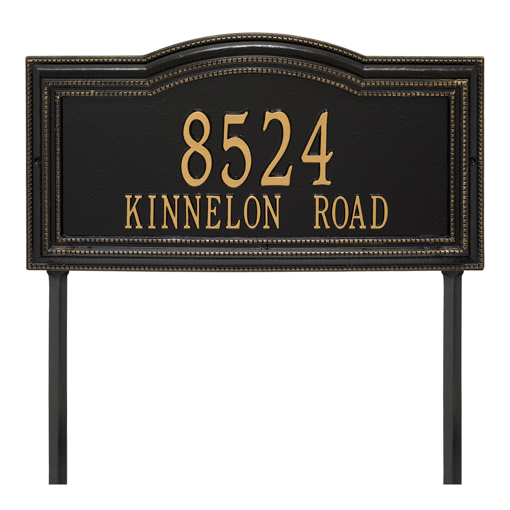 Whitehall Arbor Signature Extra Grande Lawn 2-Line Personalized Address Plaque - Black/Gold