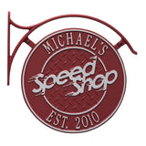 Whitehall Hanging Speed Shop Personalized Plaque with Bracket - Red/Silver