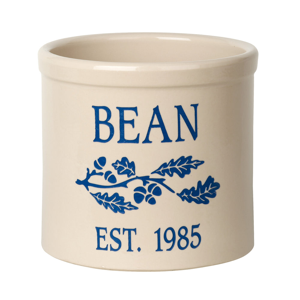 Whitehall Oak Branch Established 2 Gallon Personalized Crock - Dark Blue Engraving/Bristol Crock