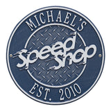 Whitehall Speed Shop Personalized Plaque Standard Wall 2-Line - Dark Blue/Silver