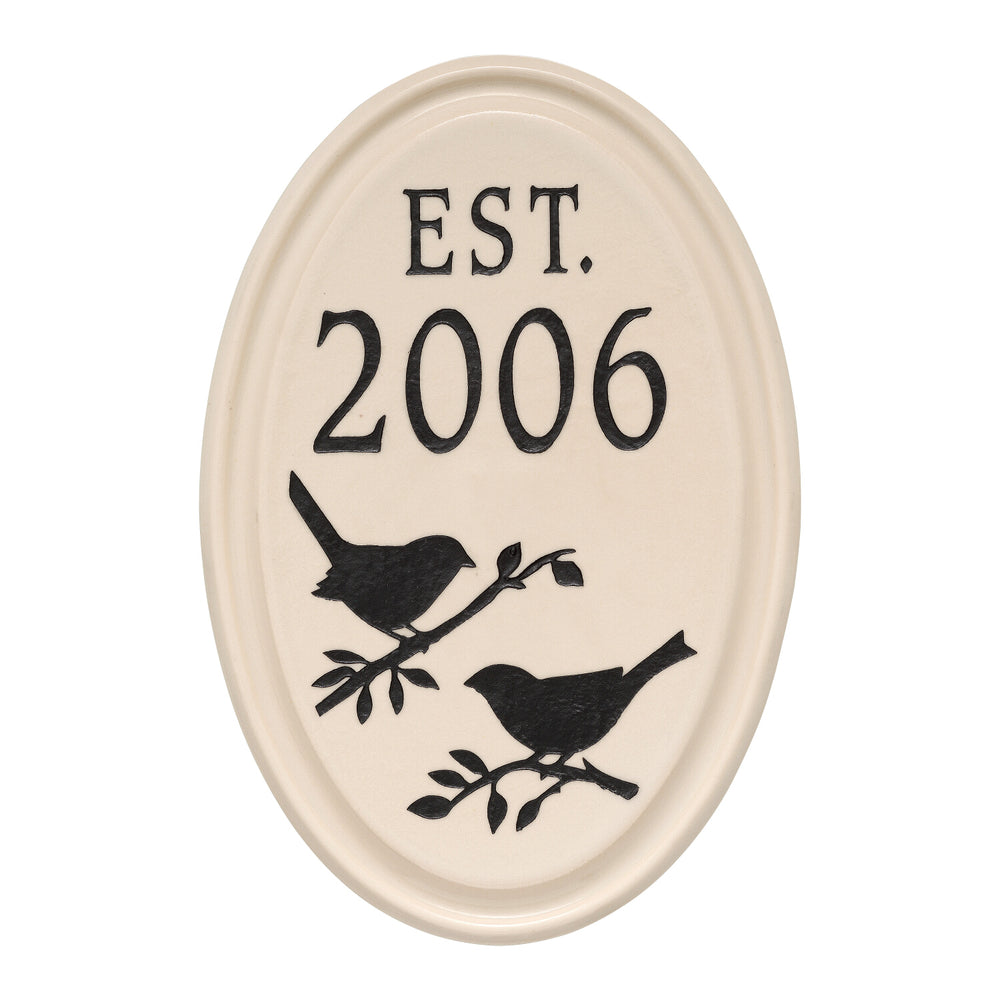 Whitehall Bird Established Ceramic 1-Line Personalized Address Plaque - Black Engraving/Bristol Plaque