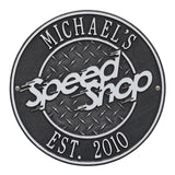 Whitehall Speed Shop Personalized Plaque Standard Wall 2-Line - Black/Silver