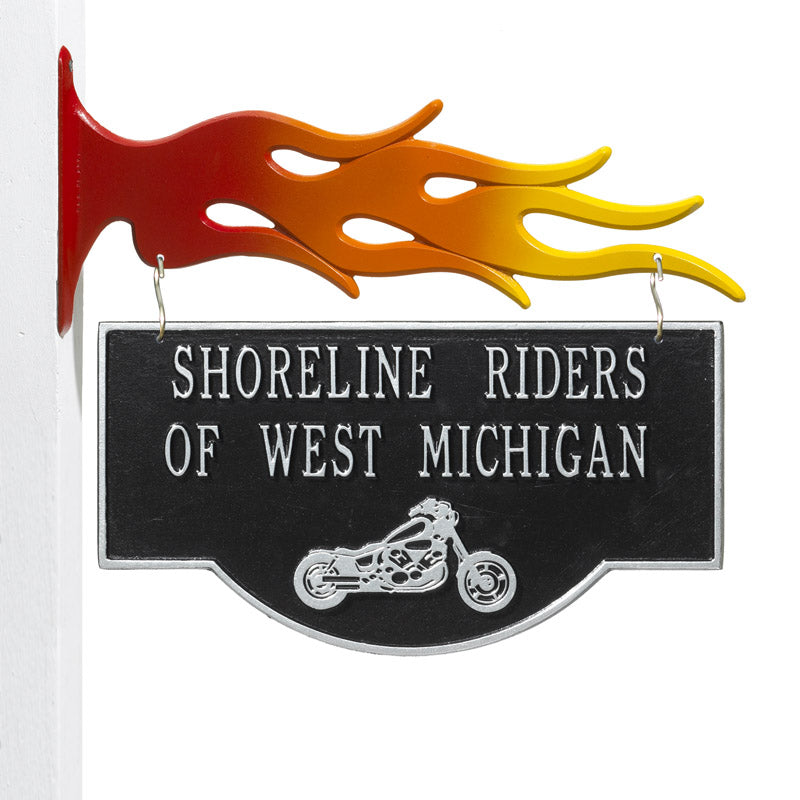 Whitehall 2-Sided Hanging Garage Motorcycle Personalized Plaque - Black/Silver
