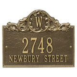 Whitehall Acanthus Monogram Wall 3-Line Personalized Address Plaque - Antique Brass