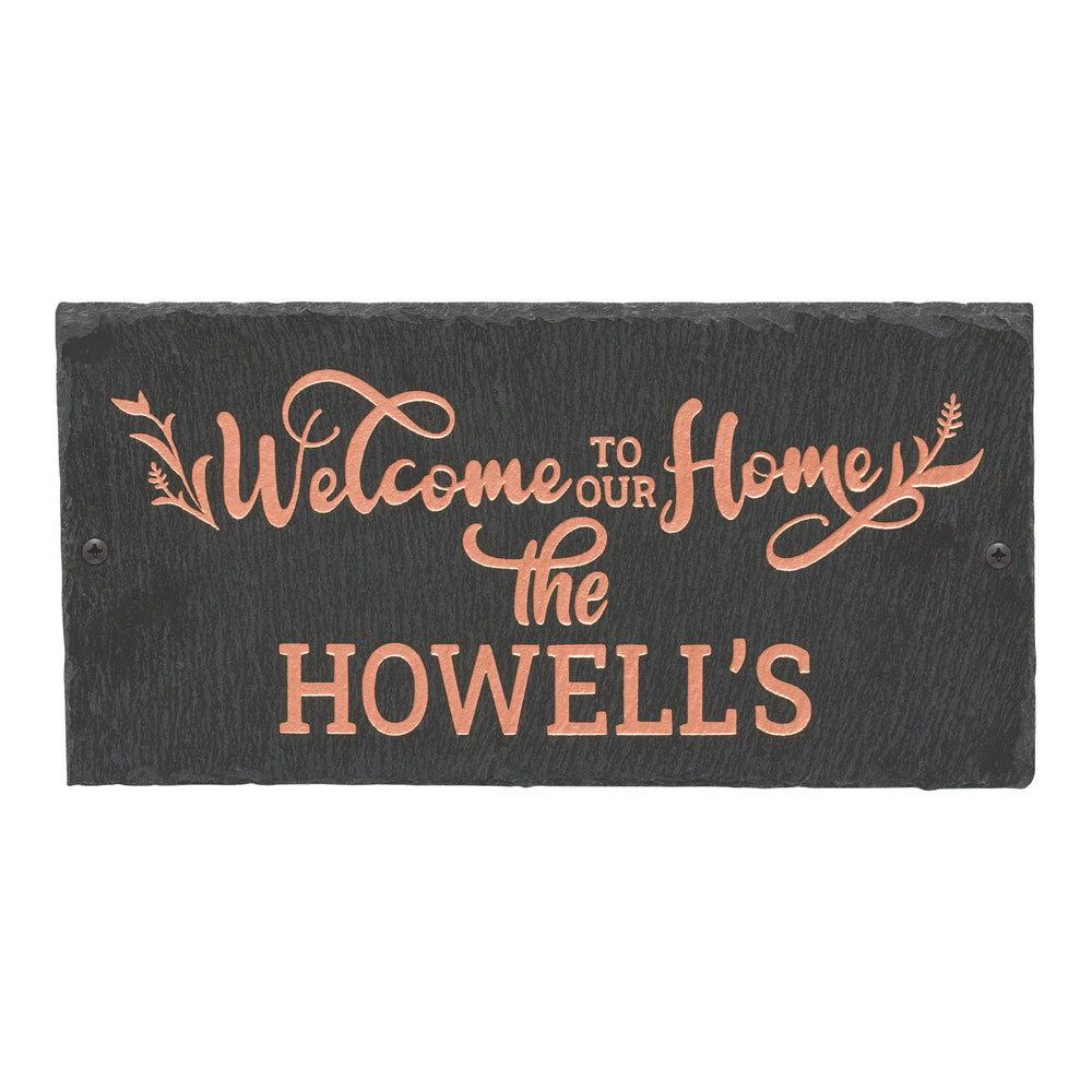 Whitehall Welcome to Our Home 1-Line Etched Wall Slate Personalized Sign - Copper