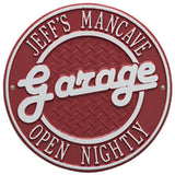 Whitehall Garage Personalized Plaque Standard Wall 2-Line - Red/Silver