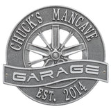 Whitehall Racing Wheel Garage Personalized Plaque Standard Wall 2-Line - Pewter/Silver
