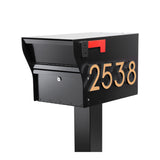Whitehall MailVault Mailbox with Standard Post & Stand-Off Numbers Personalized Plaque - Black/Gold