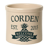 Whitehall Pineapple Established / Welcome 2 Gallon Personalized Crock - Green Engraving/Bristol Crock