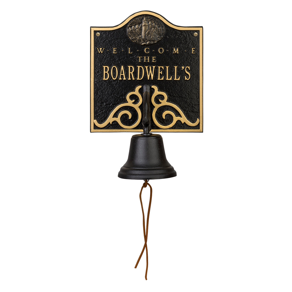 Whitehall Lighthouse Bell Welcome Personalized Plaque - Black/Gold