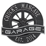 Whitehall Racing Wheel Garage Personalized Plaque Standard Wall 2-Line - Black/Silver