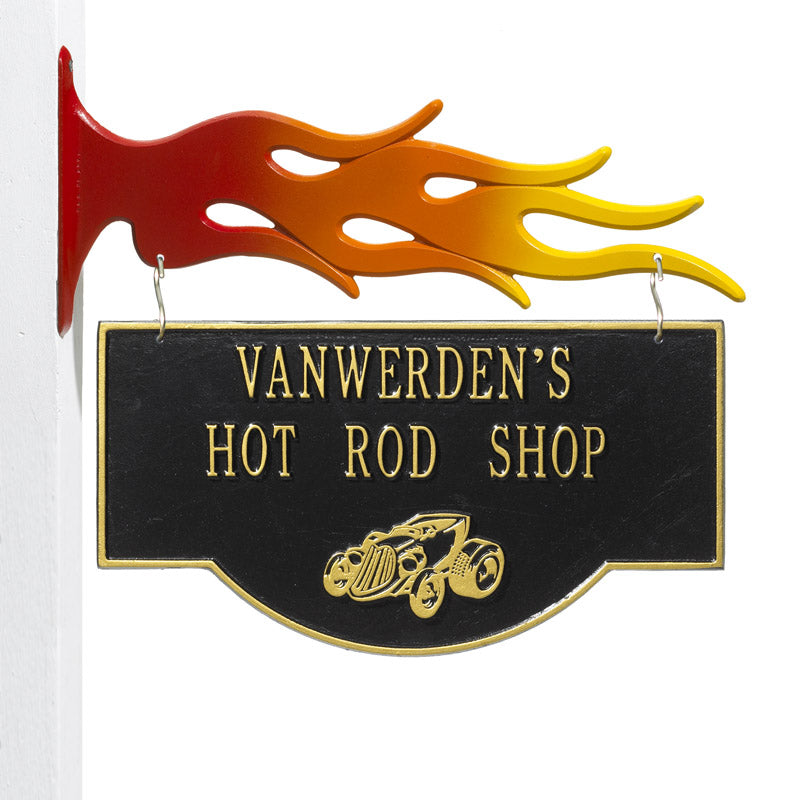 Whitehall 2-Sided Hanging Garage Hot Rod Personalized Plaque - Black/Gold