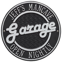 Whitehall Garage Personalized Plaque Standard Wall 2-Line - Black/Silver