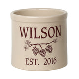 Whitehall Pine Bough Established 2 Gallon Personalized Crock - Red Engraving/Bristol Crock