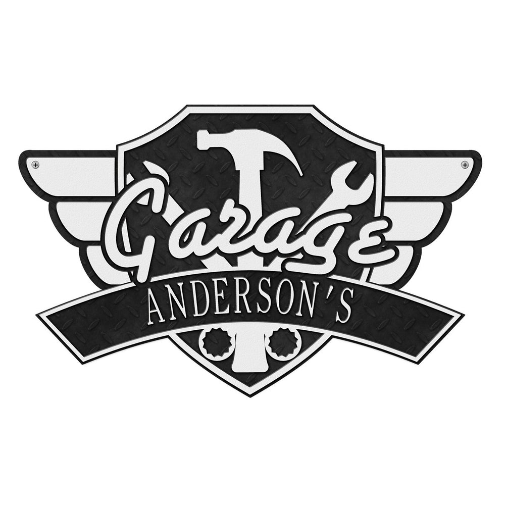 Whitehall Garage Wing Standard Wall 1-Line Personalized Plaque - Black/Silver