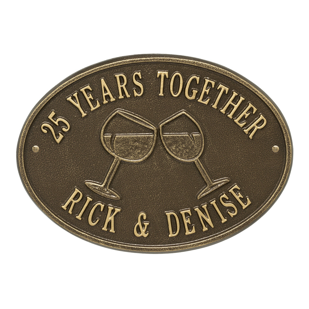 Whitehall Wine Glass Oval Personalized Plaque - Antique Brass
