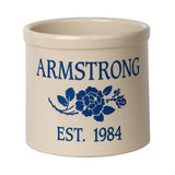 Whitehall Rose Stem Established 2 Gallon Personalized Crock - Dark Blue Engraving/Bristol Crock
