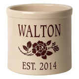Whitehall Rose Stem Established 2 Gallon Personalized Crock - Red Engraving/Bristol Crock