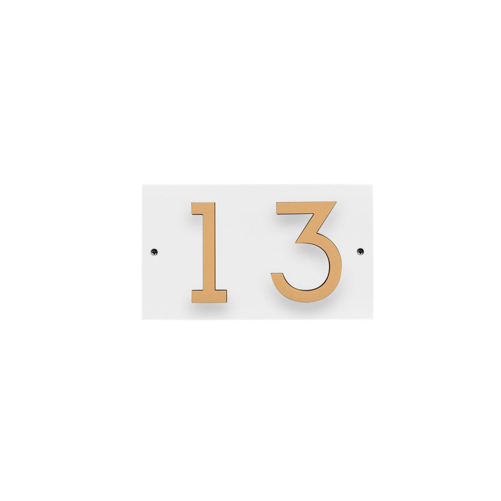 Whitehall Floating Stand-Off Horizontal House Number Personalized Sign, 2 Numbers - White & Black/Gold