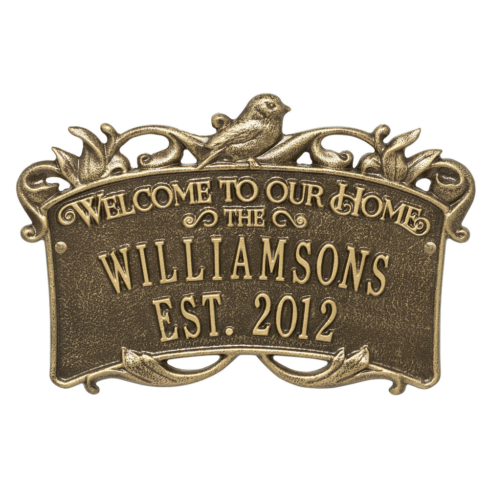 Whitehall Songbird Welcome Anniversary Personalized Plaque - Antique Brass