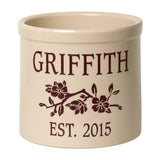 Whitehall Dogwood Branch Established 2 Gallon Personalized Crock - Red Engraving/Bristol Crock