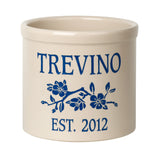Whitehall Dogwood Branch Established 2 Gallon Personalized Crock - Dark Blue Engraving/Bristol Crock