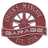 Whitehall Racing Wheel Garage Personalized Plaque Standard Wall 2-Line - Red/Silver