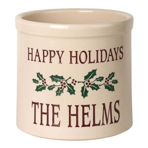 Whitehall Products Whitehall Holiday Holly 2 Gallon Stoneware Personalized Crock