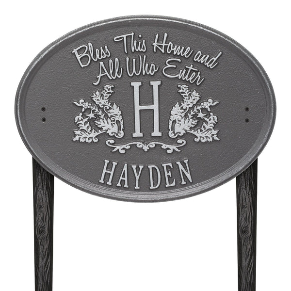 Whitehall Products Whitehall Bless This Home Monogram Oval Standard Lawn 1-Line Personalized Address Plaque