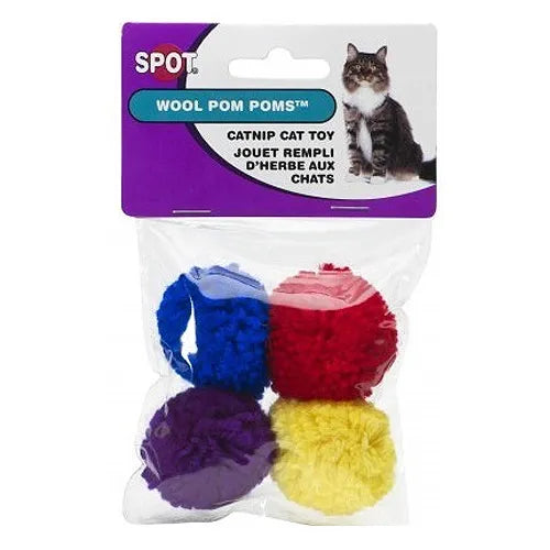 Wool Pom Poms Cat Toy with Catnip, 4-Pack