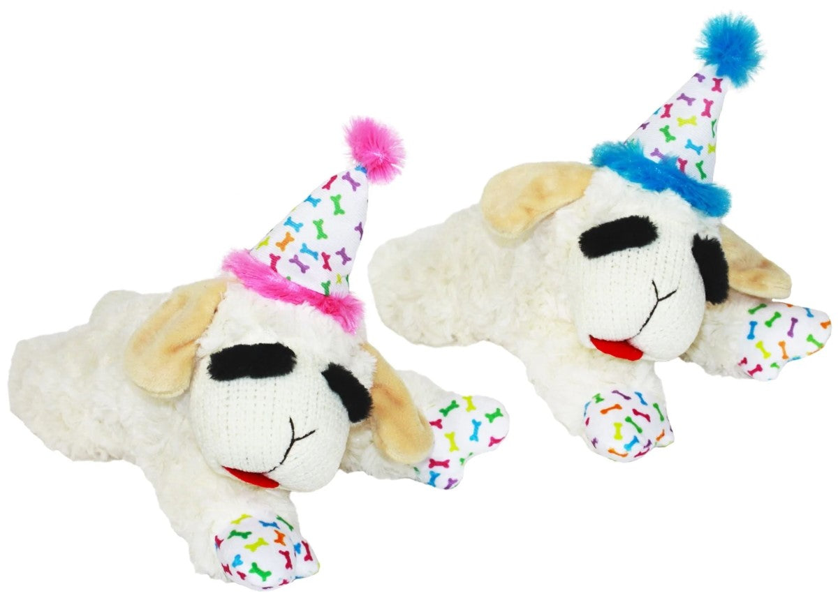 Multipet Lamb Chop With Birthday Hat Dog Toy 10.5