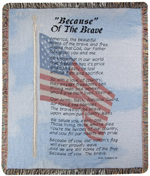 Manual Woodworkers & Weavers Because of the Brave Tapestry Throw Blanket 50" x 60" By Ron Tranmer