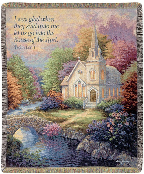 Manual Woodworkers & Weavers Church In The Country With Verse Tapestry Throw Blanket 50" x 60" By Nicky Boehme